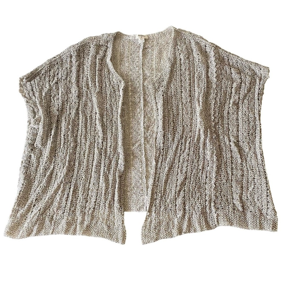 World Market Women's Open Front Cardigan One Size Beige Marled Pointelle Knit
